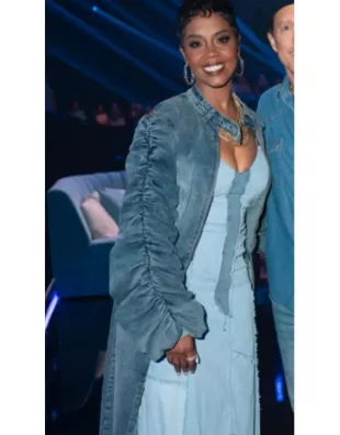 American Idol S24 Keyla Richardson Ruched Sleeves Denim Coat