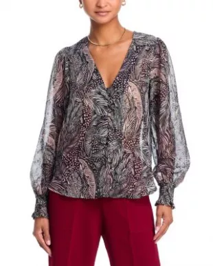Metallic Leaf Puff Sleeve Blouse