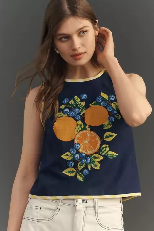 Embroidered Shell Tank