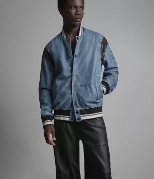 Simon Leather Denim Varsity Jacket