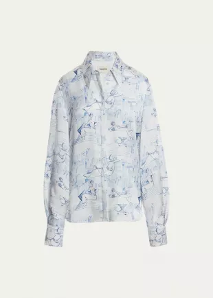 Minta Toile-Print Collared Top