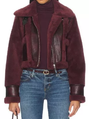 Morgan Lindholm Marshals Burgundy Cropped Leather Jacket