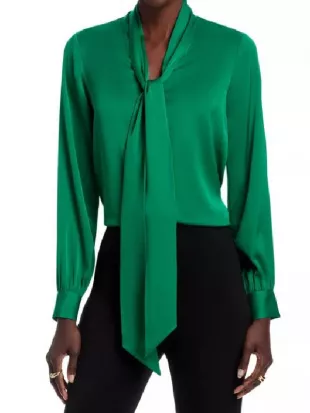 The View Dr. Kathleen Jordan Green Silk Neck Tie Blouse
