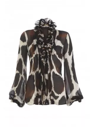 Sheer Silk Animal Print Ruffle Blouse