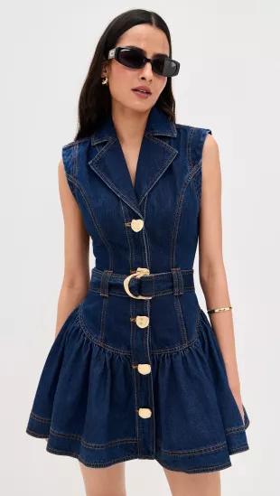 Elena Belted Denim Mini Dress