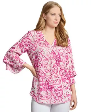 Floral Paisley Print Bell Sleeve Top