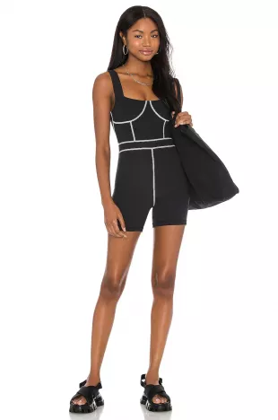 Black Contrast Trim Corset Active Bodysuit