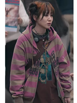 The Wonderfools S01 Park Eun-bin Pink Striped Hoodie