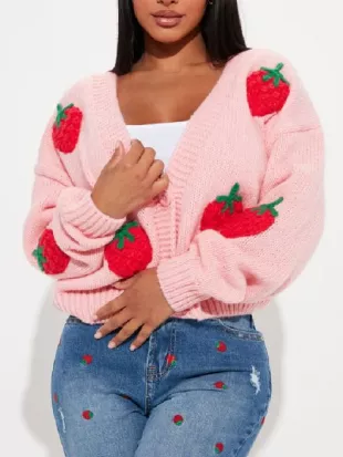 SNL S51 Chloe Fineman Strawberry Print Cardigan