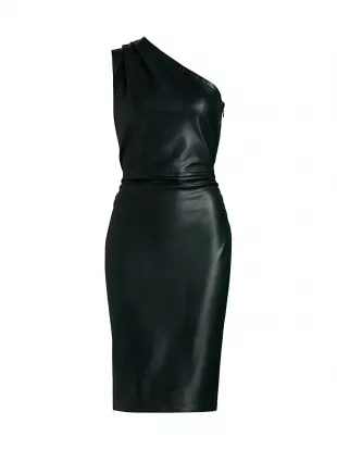 Pelle Faux-Leather One-Shoulder Knee-Length Dress