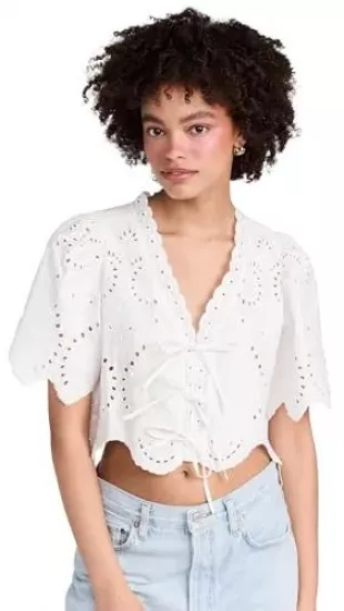 Women's Puff Sleeve Eyelet Top