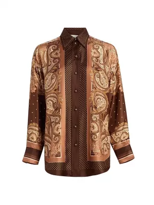 Luna Printed Silk Button-Front Shirt