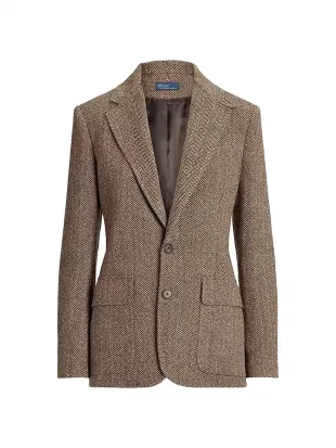 Brown Check Single Breasted Blazer