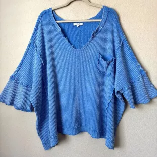 Boho Mineral Washed Thermal Knit Slouchy Top Short Sleeve