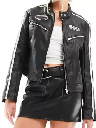 TOWIE Courtney Green Black Leather Jacket