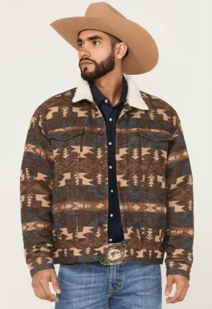 Men's Southwestern Print Sherpa Lined Trucker Jacket