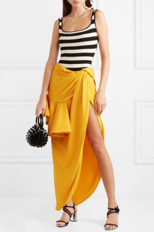 Sol ruffled asymmetric crepe midi skirt