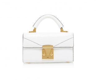 Top Handle 2.0 White Alligator Mini Handbag With Large Interior Opening