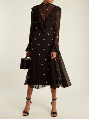 Black Starling bird embellished chiffon dress