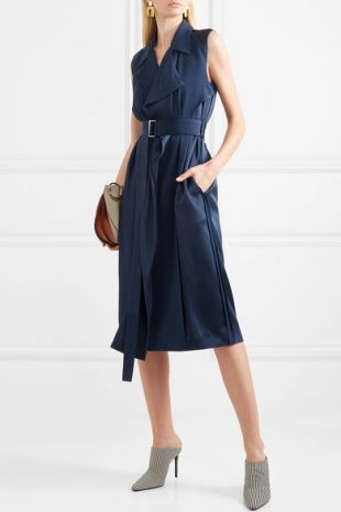 Robe effet portefeuille en satin à ceinture