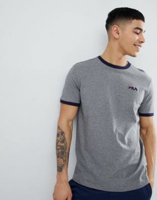 Fila Vintage Ringer T Shirt With Small Logo In Gray