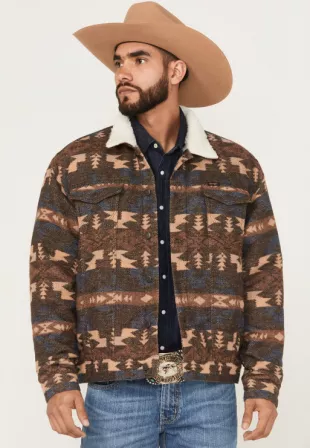Men's Southwestern Print Sherpa Lined Trucker Jacket