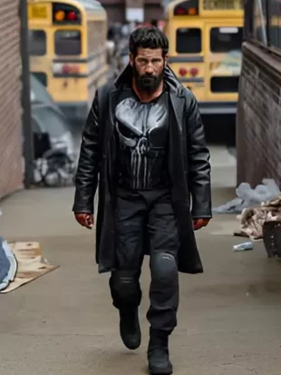 The Punisher One Last Kill 2026 Jon Bernthal Black Leather Coat