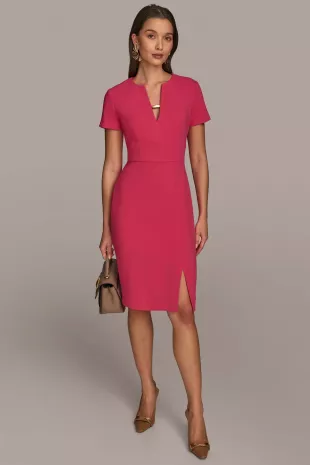 Short Sleeve Split V-neck Sheath Dress