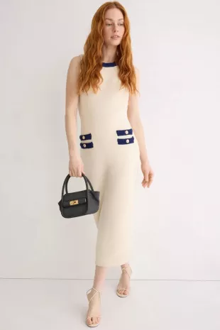 Contrast Braided Midi Knit Dress