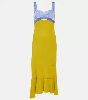 Paneled Satin and Cady Midi Dress