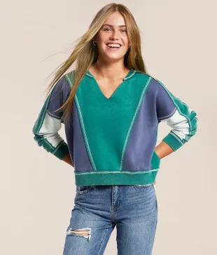 Washed Color Block Pullover