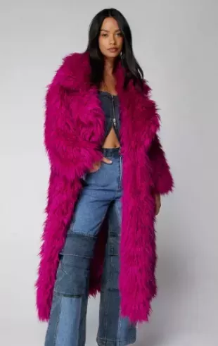 Petite Premium Textured Fur Coat