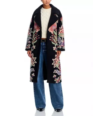 Marvelous Garden Embroidered Floral Fleece Coat
