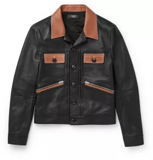 Contrast-detailed Leather Trucker Jacket