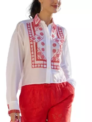Emily In Paris S06 BTS Emily Cooper Embroidered Shirt