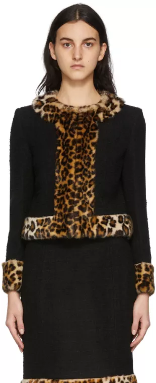 Leopard Bouclé Jacket in Black