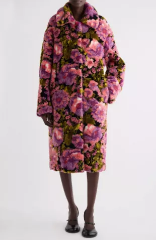 Rendas Floral Jacquard High Pile Fleece Coat