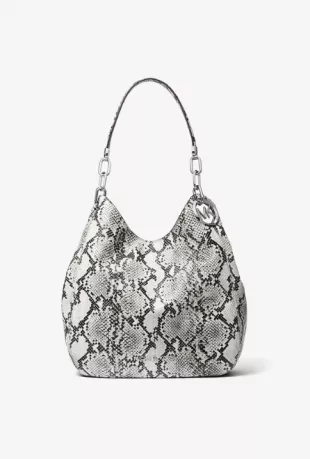 Lillie Large Snake Embossed Leather Shoulder Bag