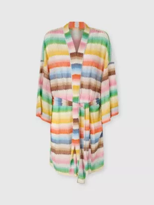 Emily In Paris S06 Ashley Park Belted Striped Crochet Robe