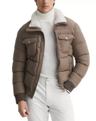 Mist Fux Fur Trimmed Full Zip Puffer Jacket