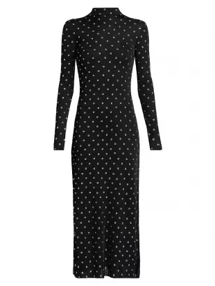 Kaplan Grommet Embellished Long Sleeve Midi-Dress
