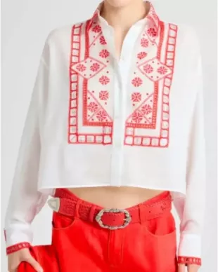 Emily In Paris S06 Lily Collins Embroidered Shirt
