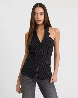 Pinstripe Collared Halter Tailored Top
