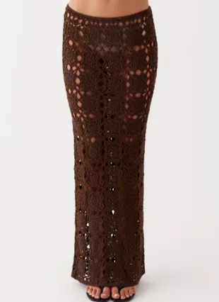 Sorrentino Crochet Maxi Skirt  Chocolate