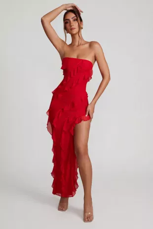 Oh Polly - Nevali Bandeau Ruffle Detail Maxi Dress