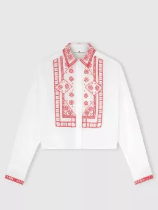 Emily In Paris S06 Lily Collins Red Embroidered Shirt