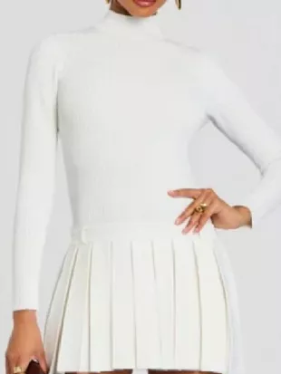 Taylor Swift NYC 2026 White Pleated Knit Mini Dress