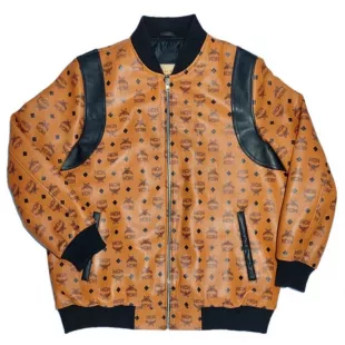 Cognac Visetos Monogram Leather Bomber Jacket