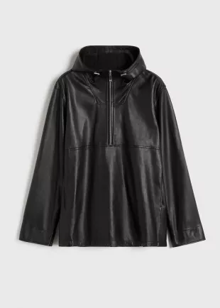 Half-zip Leather Anorak Black