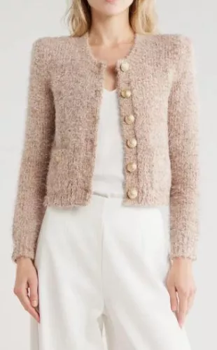 Una Crop Eyelash Tweed Cardigan